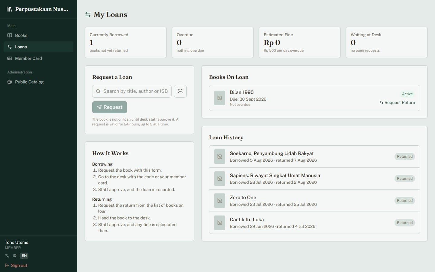 Online borrow and return requests in PixaLibs