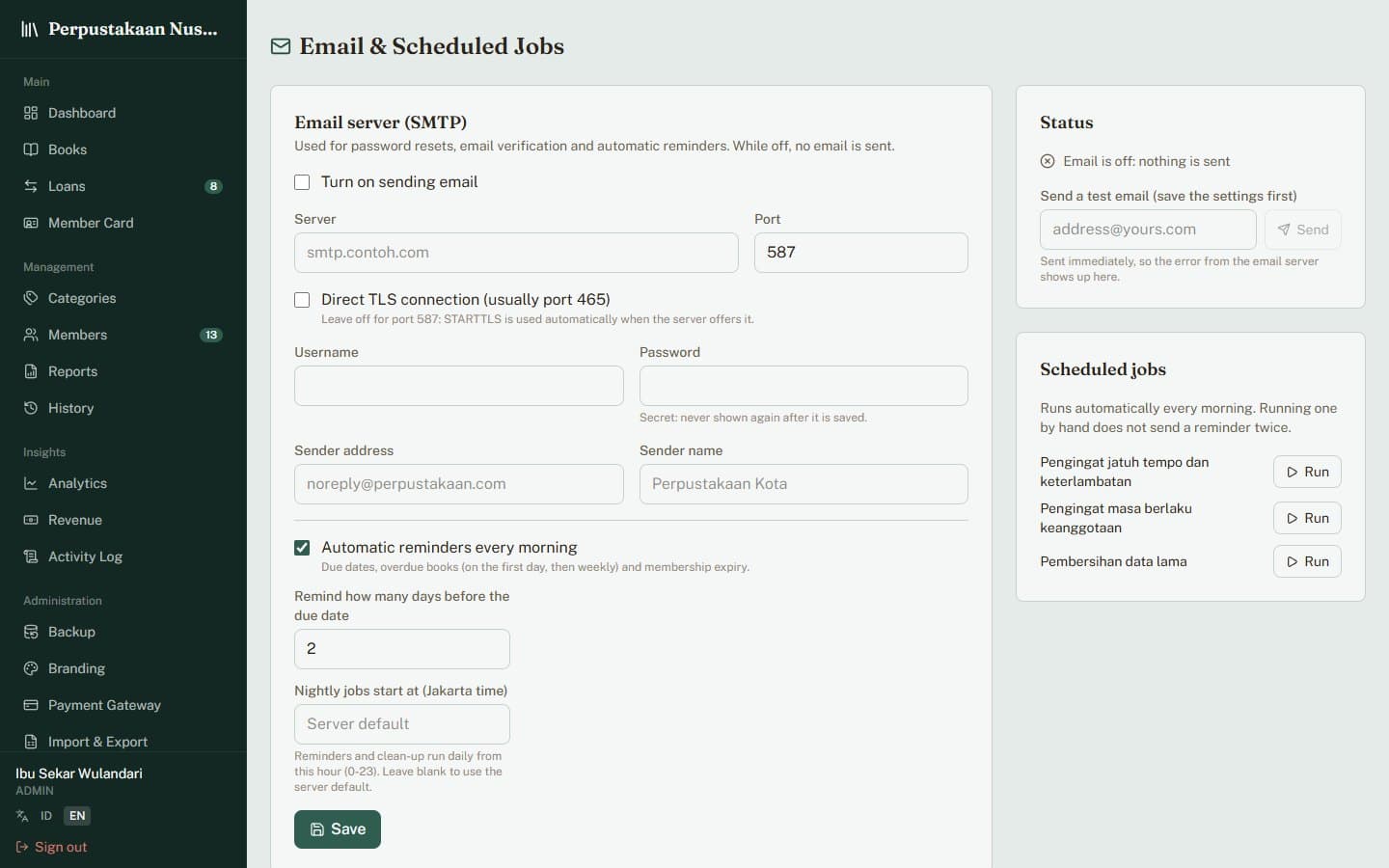 Due-date and overdue reminders in PixaLibs