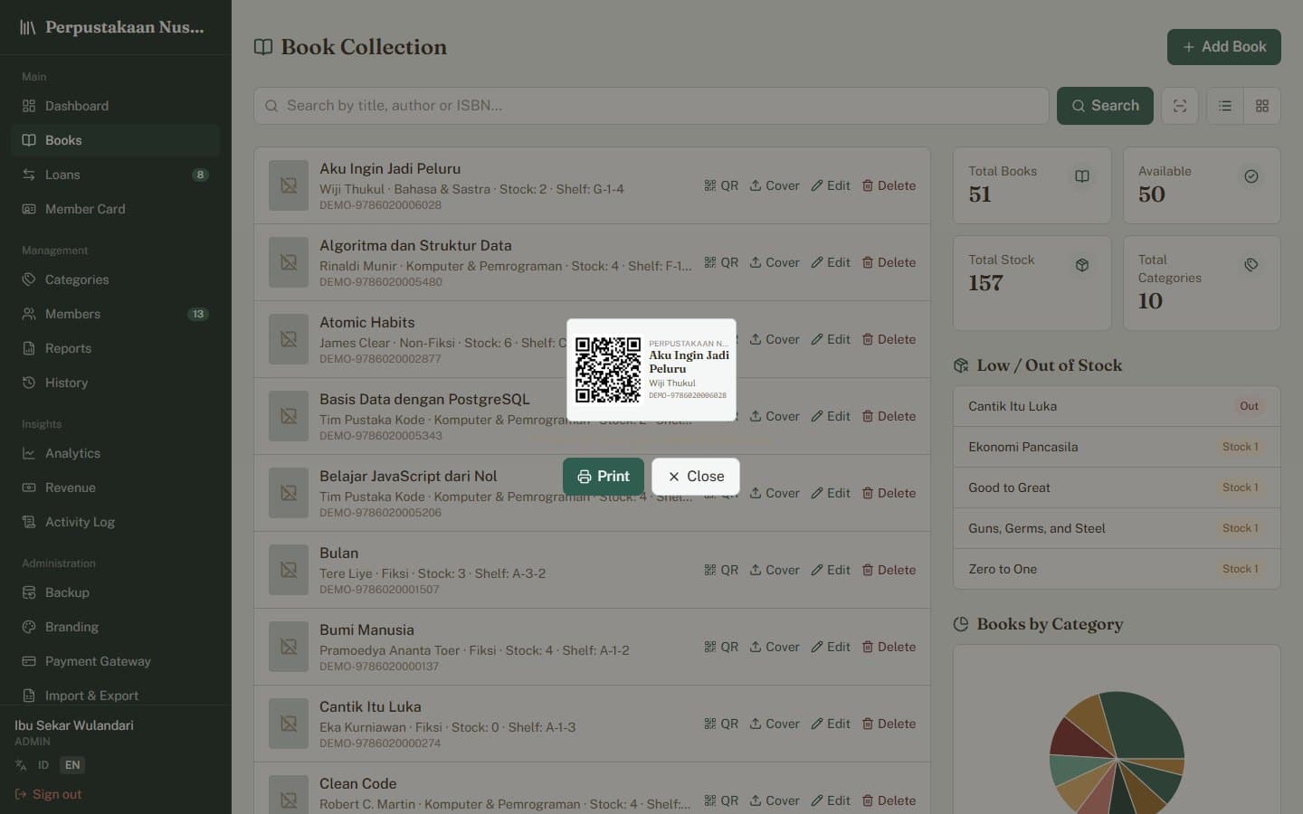 Book QR codes in PixaLibs