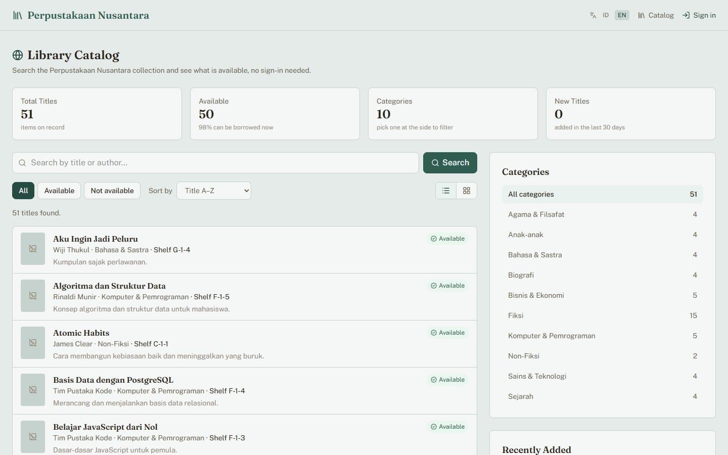 Public online catalogue (OPAC) in PixaLibs