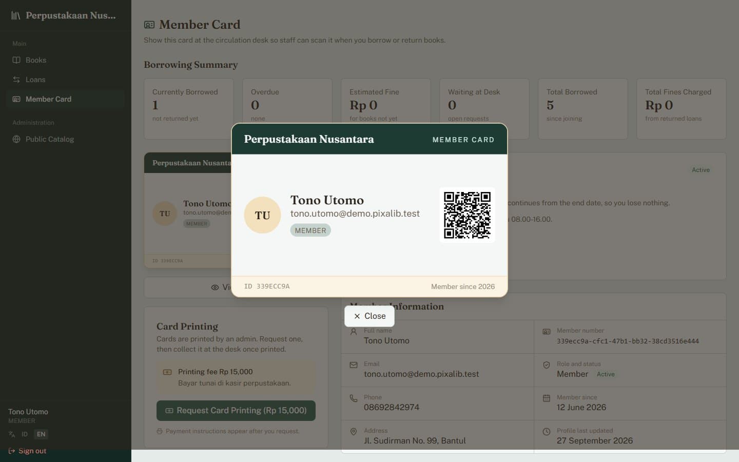 Digital member card with QR in PixaLibs