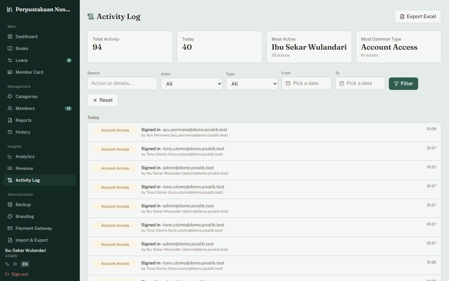 Audit log in PixaLibs
