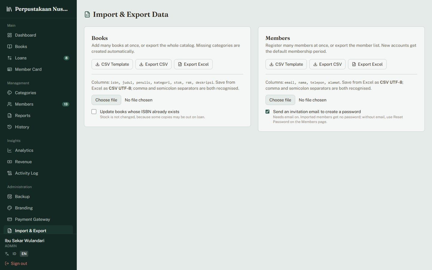 Bulk import and export in PixaLibs