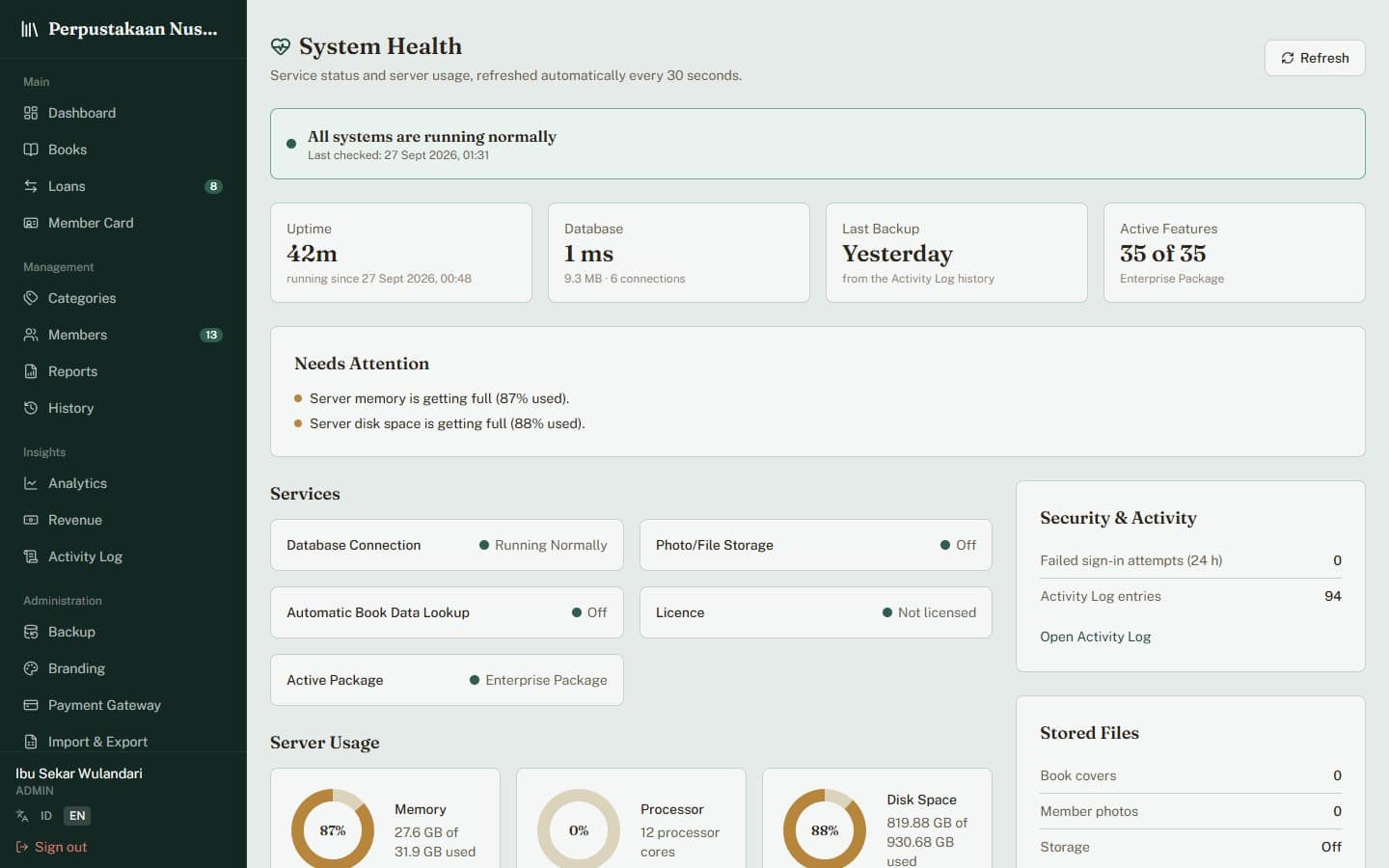 System health in PixaLibs