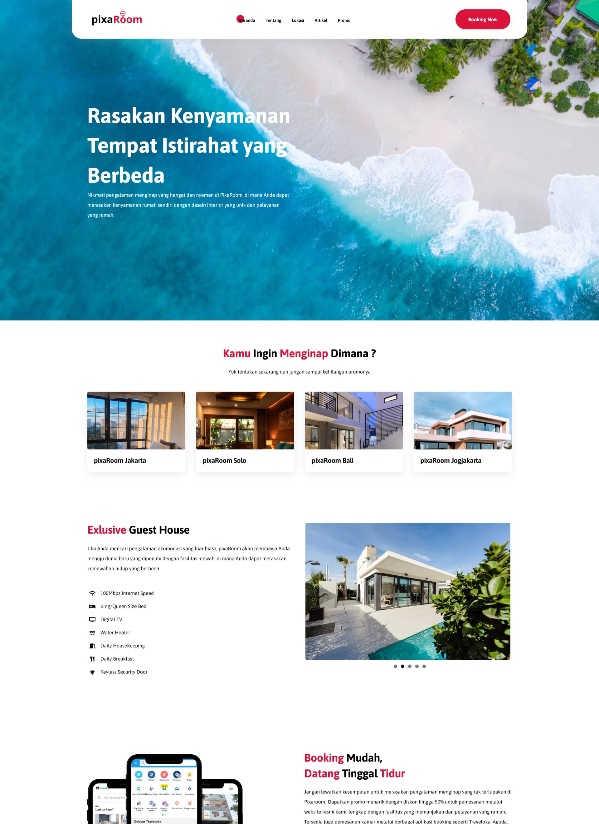 Tangkapan layar Guest House Booking Template (Pixaroom)