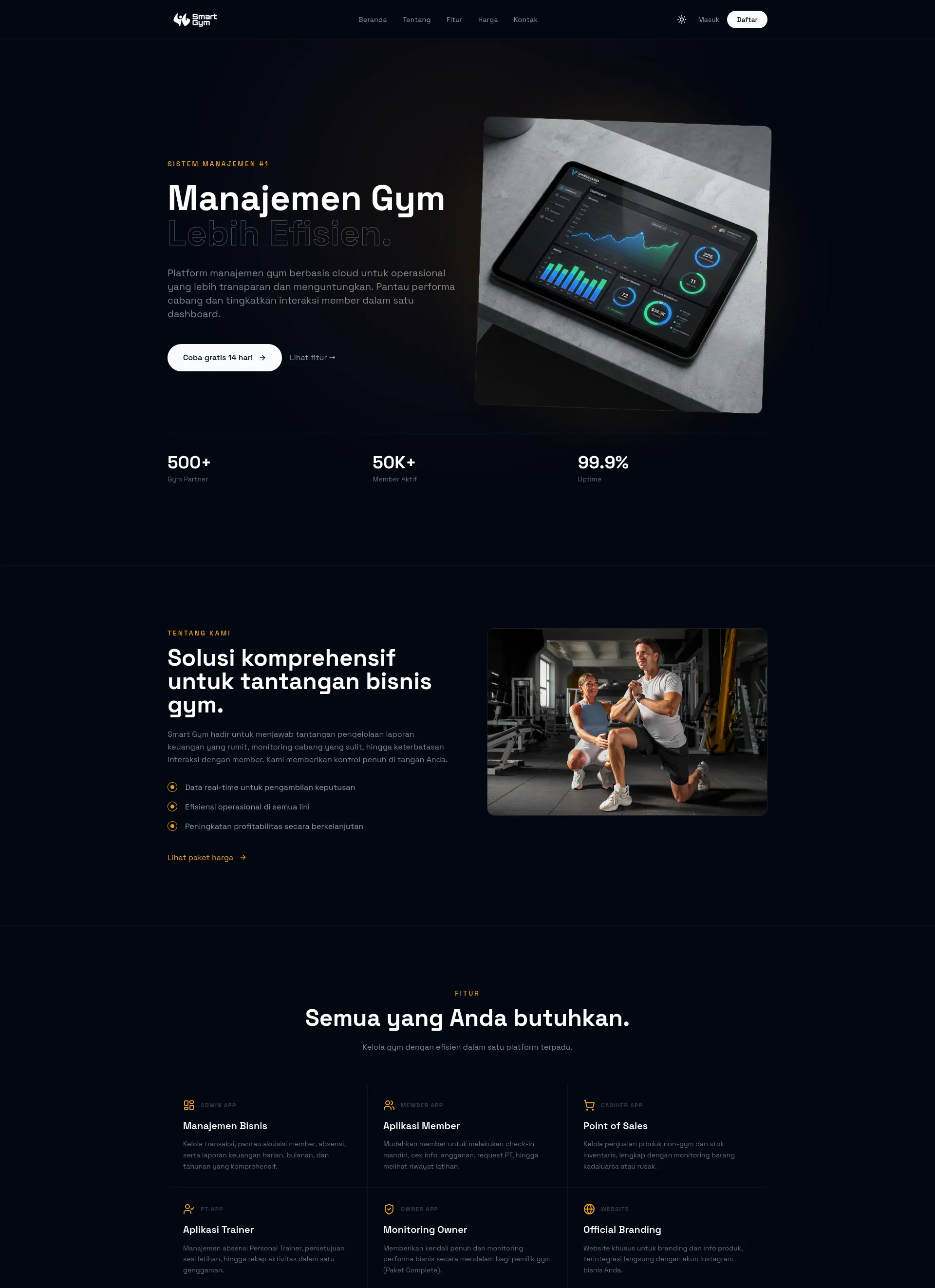 Tangkapan layar SmartGyms Landing Page